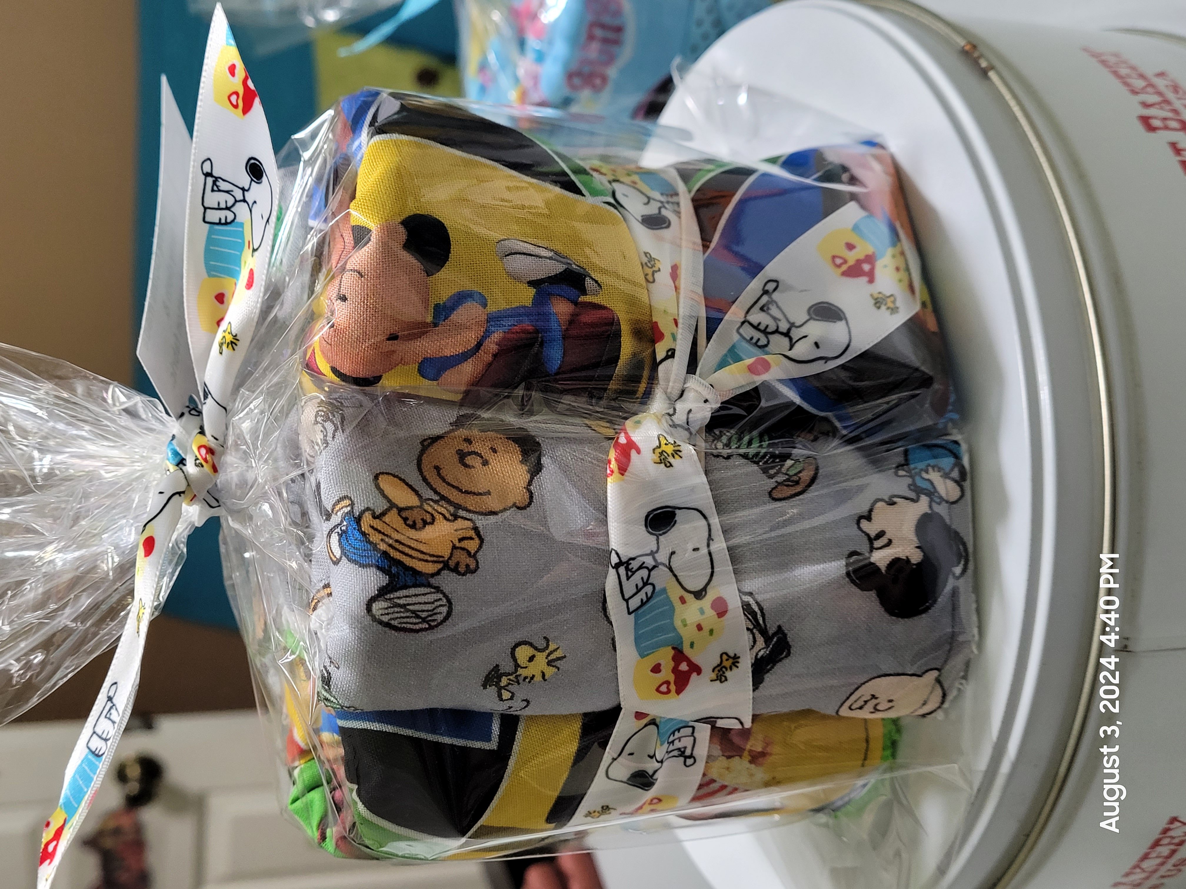 Wrapped baby gift set with coordinated fabrics